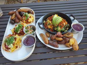 Veggie scramble and breakfast tacos with chorizo! at Spirit Elephant in Winnetka