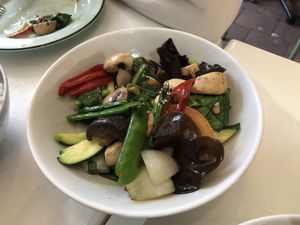Mushrooms stir fry, vegan and GF  at Luho Restaurant in Crows Nest