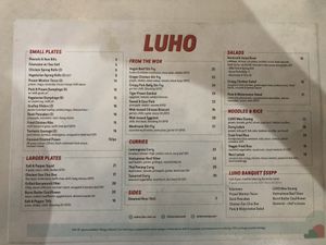 Menu showing vegetarian options  at Luho Restaurant in Crows Nest