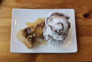 Apple tart and coconut/chocolate ice cream  at Kelly's Diner in Letterkenny