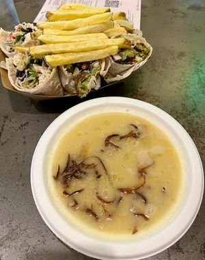 Wrap falafel + lentils / chickpeas soup  at Santo Falafel in Florence