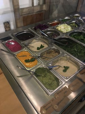 Sauces and filings available at Santo Falafel in Florence