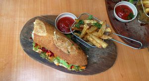 Hummus sandwich with fries   at Simon Says  in San Juan Del Sur