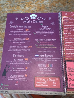 Menu at Simon Says  in San Juan Del Sur