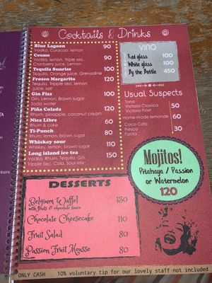 Menu at Simon Says  in San Juan Del Sur