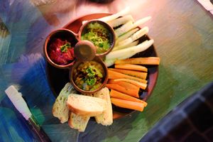Three types of Hummus and Veggie at Simon Says  in San Juan Del Sur