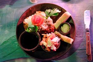 Eggplant Lasagna (without pasta)
Vegan without the cheese 
 at Simon Says  in San Juan Del Sur