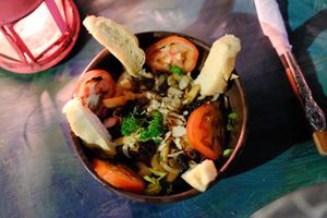 Many salad options. This ones a warm salad with rice and lentils  at Simon Says  in San Juan Del Sur