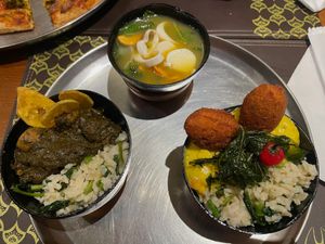 Trio of regional specialities (maniçoba, vatapá, and tacacá). at Govinda Vegetariano - Batista Campos in Belem