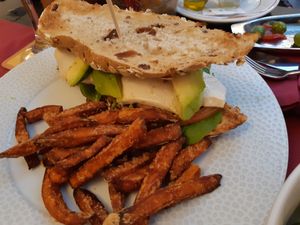 Pitágoras sandwich with sweet potato fries (which the charge extra) at Cafeteria Alcala in Cullera