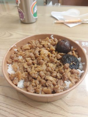 Braised pork over rice at Lǜ Zhǒng Zǐ SùShí ShāoKǎo 綠種籽素食燒烤 in Kaohsiung