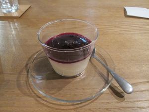 soy pudding with blue berry topping at il riccio in Himeji