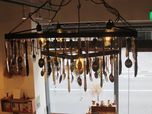 quirky cutlery sculpture at il riccio in Himeji