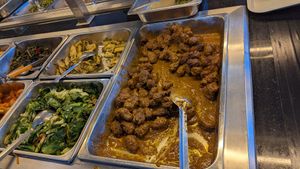Mock meat and veggies at Restaurant Bumi Maitri - Depot Vegetarian Food in 