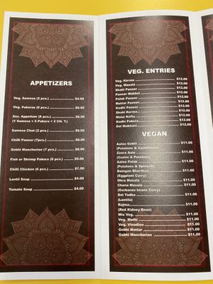 Appetizers with Veg Menus at R & R Indian in Mc Allen