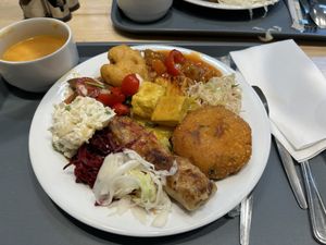 Plate full of different stuff from the buffet.  at Loving Bistro - OC Flora in Prague