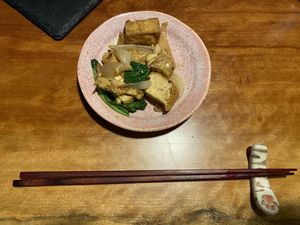 Stir fried tofu and tempeh  at Veganic Monkey Magic 浅草 in Tokyo