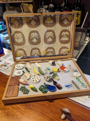 Choosing your chopstick rest at Veganic Monkey Magic 浅草 in Tokyo