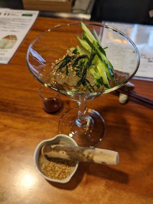 Loved this unique salad with crushed sesame seeds at Veganic Monkey Magic 浅草 in Tokyo