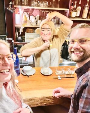 Saying goodbye to our new friend.  at Veganic Monkey Magic 浅草 in Tokyo