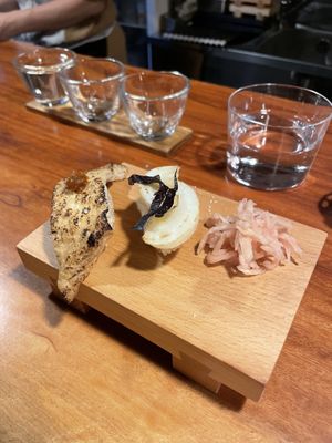 Charred tofu nigiri & radish nigiri   at Veganic Monkey Magic 浅草 in Tokyo