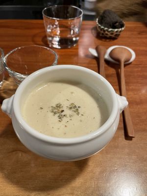 Onion and shiitake soup  at Veganic Monkey Magic 浅草 in Tokyo