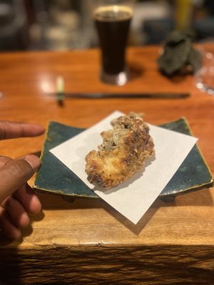 Not sure. I believe some type of mushroomm  at Veganic Monkey Magic 浅草 in Tokyo