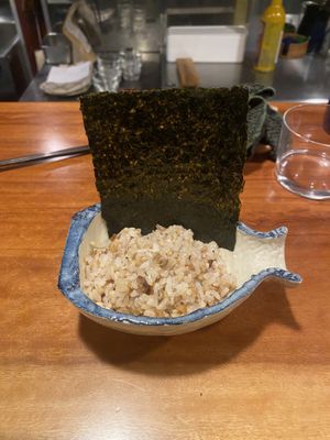 Rice with Japanese pickles and seaweed  at Veganic Monkey Magic 浅草 in Tokyo
