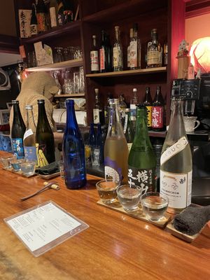 Sake flights  at Veganic Monkey Magic 浅草 in Tokyo