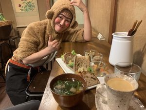 Hostess is very friendly and offered to pose for a picture! at Veganic Monkey Magic 浅草 in Tokyo