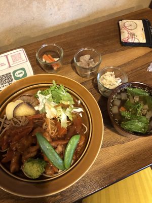 The combo I got with the soup and three  sides at Veganic Monkey Magic 浅草 in Tokyo