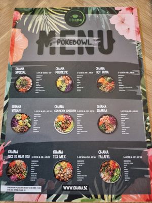 Bowls menu at Ohana Pokébowls in Oostende
