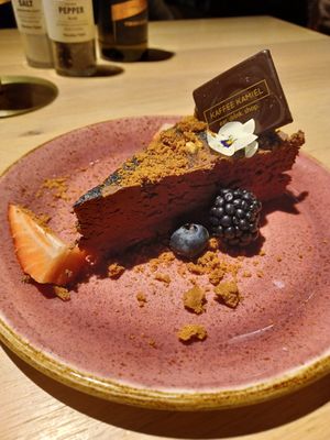 Vegan chocolate mousse cake at Kaffee Kamiel in Bruges