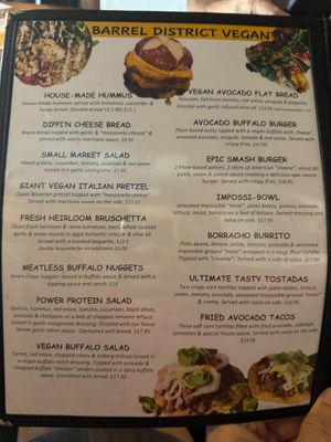 Vegan Menu at Barrel District in Cathedral City