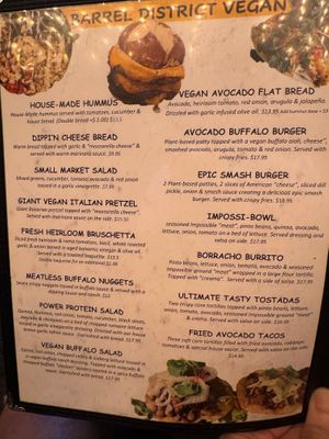 Vegan Menu at Barrel District in Cathedral City