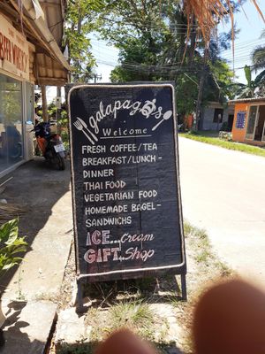 Outside sign on main road of Klong Nin beach at Galapagos in Koh Lanta