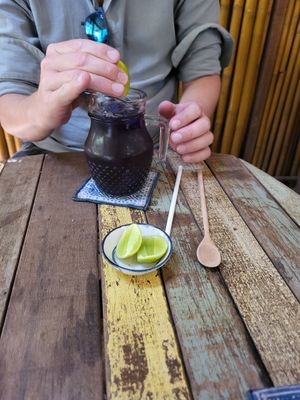 Butterfly pea tea at Galapagos in Koh Lanta