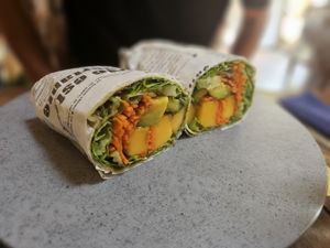 Veggie wrap with vegan pesto sauce at Galapagos in Koh Lanta