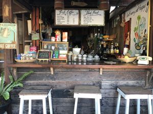 Plenty of seating in the small cafe at Galapagos in Koh Lanta