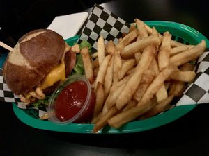 Vegan Burger and Fries  at The Good Bar in Long Beach