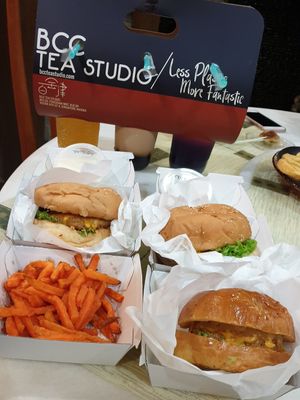 Yummy burgers and drinks! Delivery as promised, excellent service! at Atmos Burger - BCC Tea Studio in East Singapore
