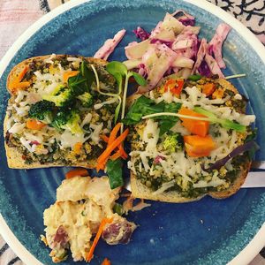 Mock tuna melt (vegan) with potato salad  at Chef Brooke's Natural Cafe in Fort Myers