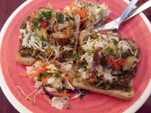 Mock tuna melt platter with potato salad and coleslaw at Chef Brooke's Natural Cafe in Fort Myers