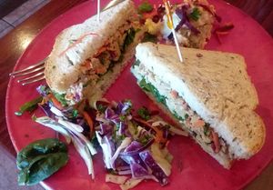 Mock chicken salad sandwich made with tempeh at Chef Brooke's Natural Cafe in Fort Myers