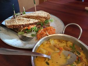 Vegan Ruben and vegan soup at Chef Brooke's Natural Cafe in Fort Myers