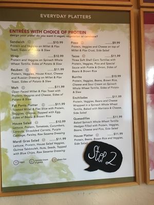 Menu - entrees. All can be made vegan at Chef Brooke's Natural Cafe in Fort Myers
