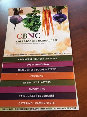 Menu at Chef Brooke's Natural Cafe in Fort Myers