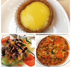 tart, salad, Hawaiian pizza  at Loving Hut - Wan Chai in Hong Kong Island