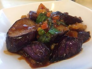 Eggplant with thai basil at Loving Hut - Wan Chai in Hong Kong Island