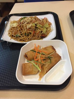 Spring rolls and fried noodles with XO sauce at Loving Hut - Wan Chai in Hong Kong Island